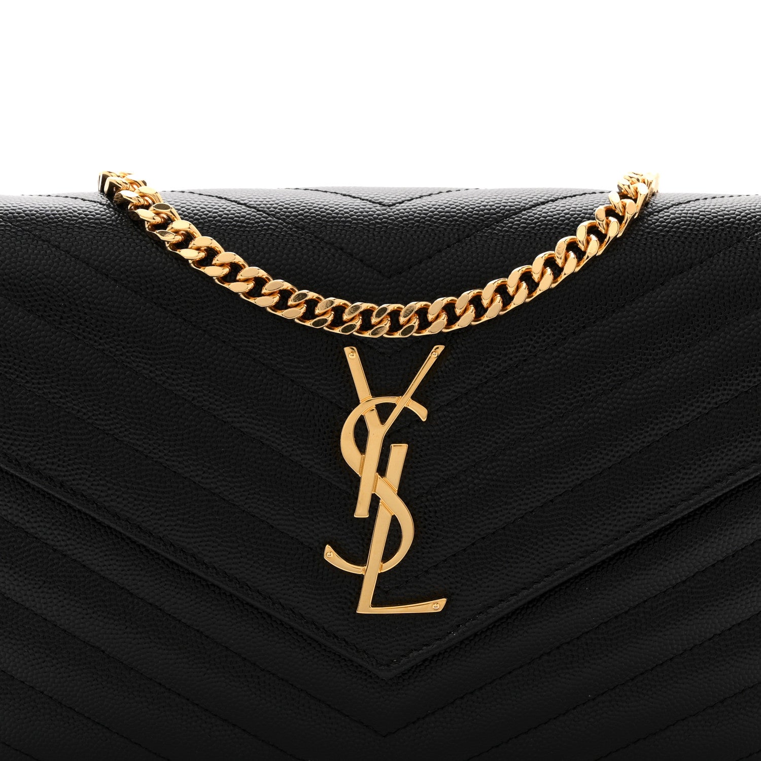 Saint Laurent Grain De Poudre Matelasse Chevron Monogram Chain Wallet Black 9 of 11