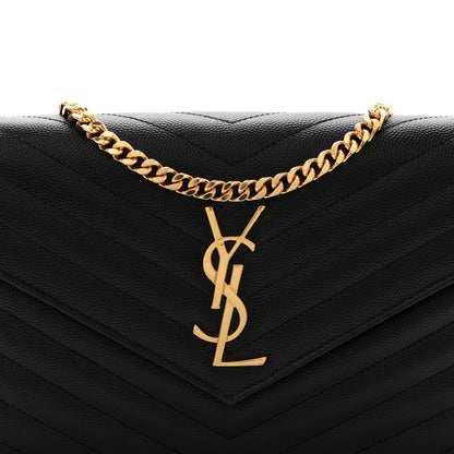 Saint Laurent Grain De Poudre Matelasse Chevron Monogram Chain Wallet Black 9 of 11
