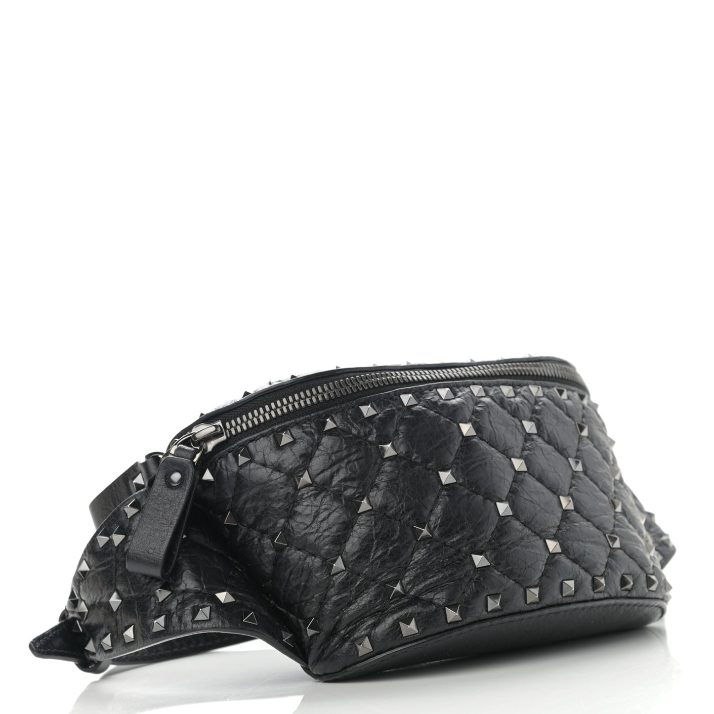 Craquele Nappa Rockstud Spike Belt Bag Black