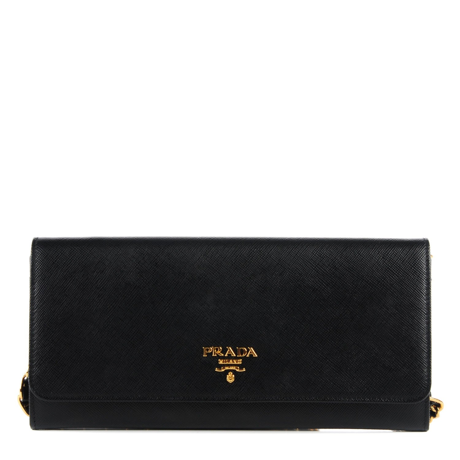 Prada Saffiano Metal Oro Chain Wallet Nero Black 1 of 8
