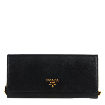 Prada Saffiano Metal Oro Chain Wallet Nero Black 1 of 8