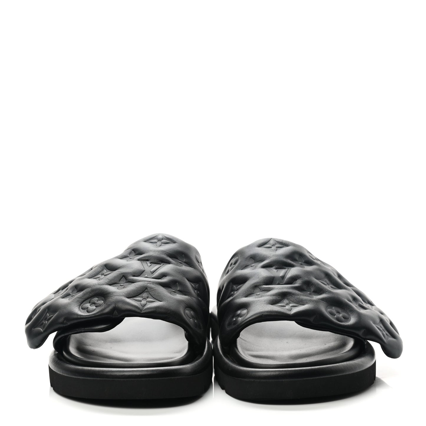 Lambskin Embossed Monogram Pool Pillow Flat Comfort Mule 39 Black