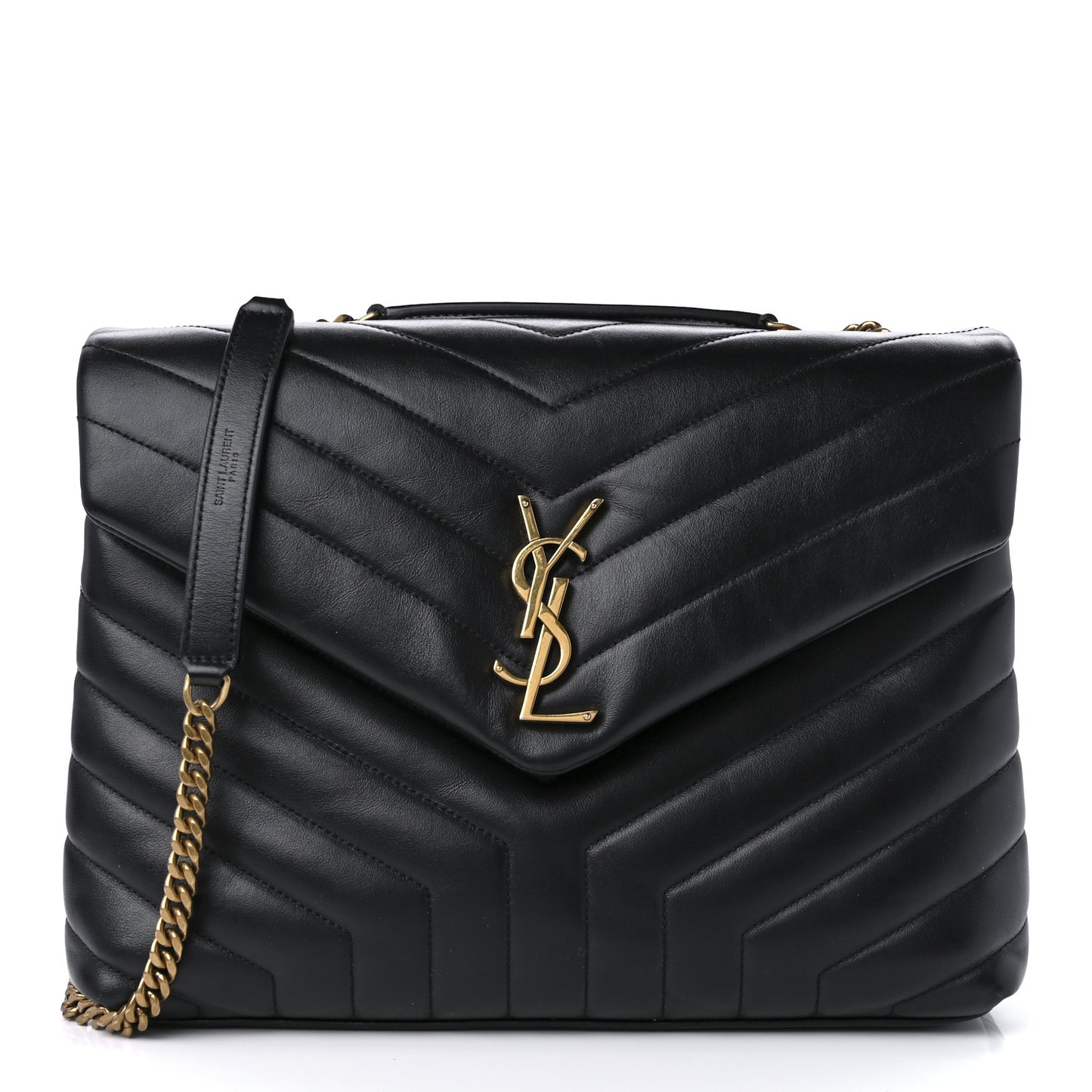 Calfskin Y Quilted Monogram Medium Loulou Chain Satchel Black