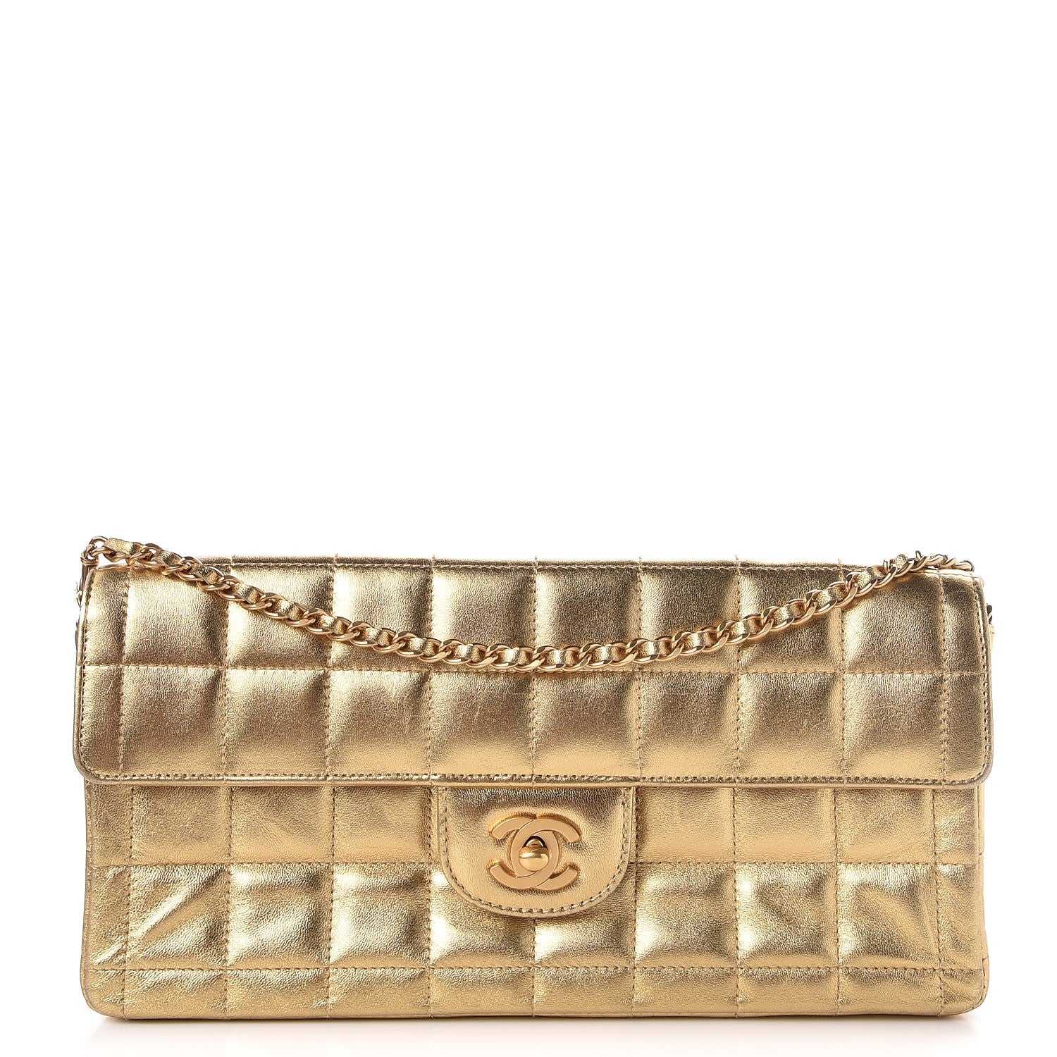 Chanel Metallic Lambskin Quilted East West Chocolate Bar Flap Gold 1 of 13