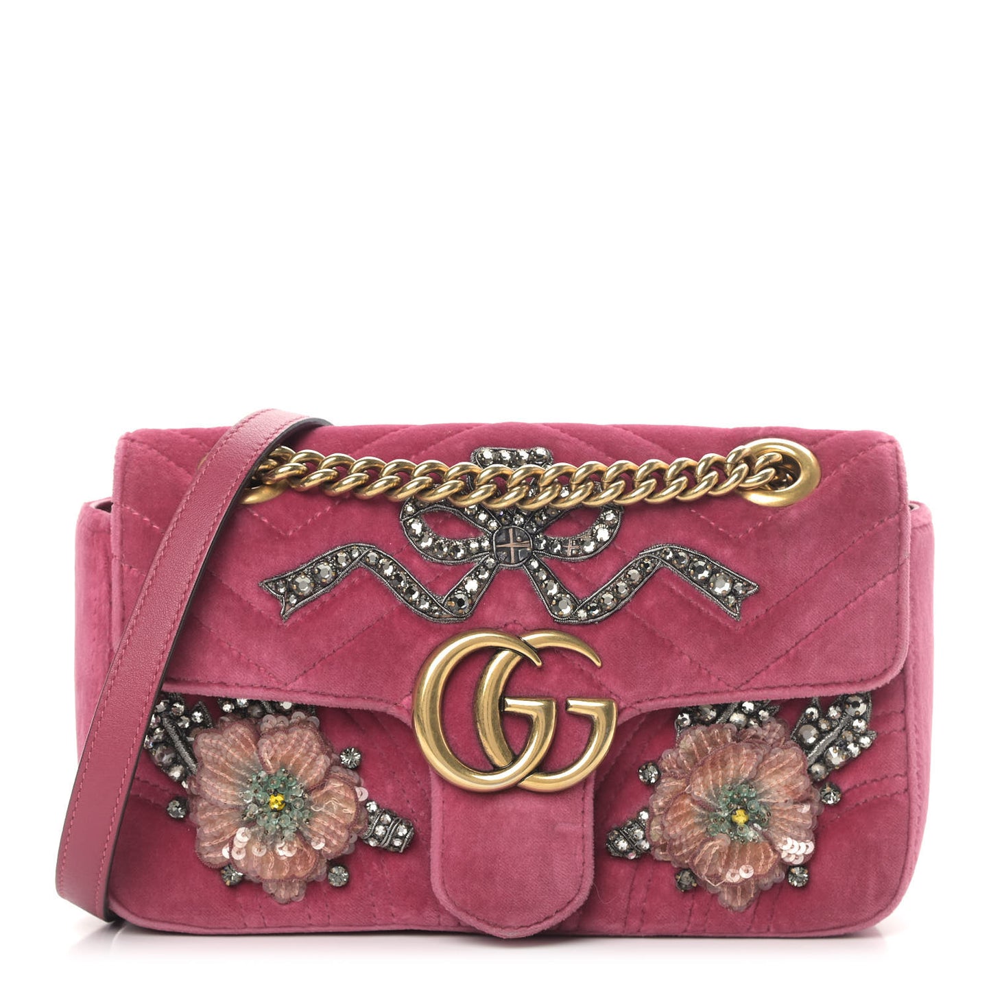 Velvet Matelasse Embroidered Mini GG Marmont Shoulder Bag Light Raspberry Rose