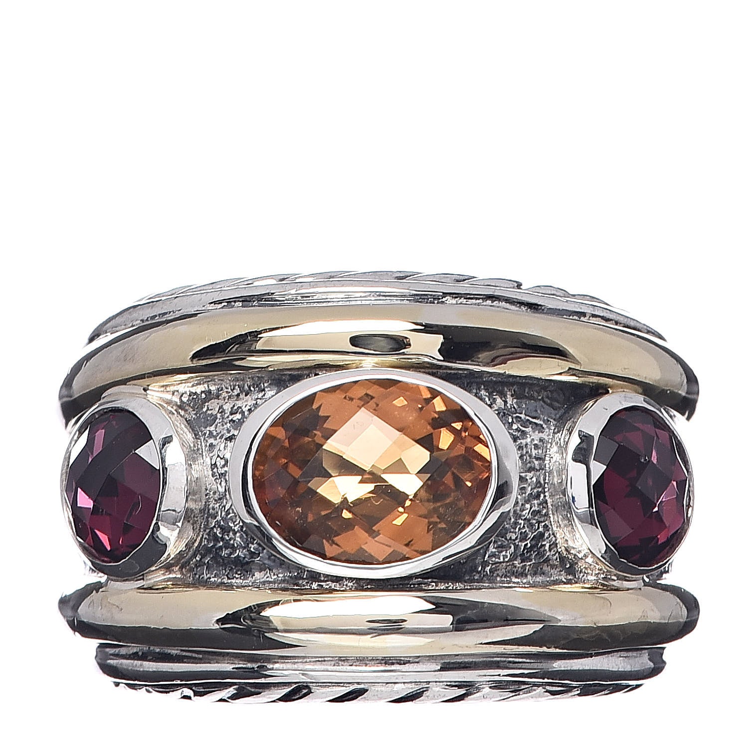 David Yurman Sterling Silver 18K Yellow Gold Citrine Rhodolite 15mm Renaissance Ring 52 6 1 of 4