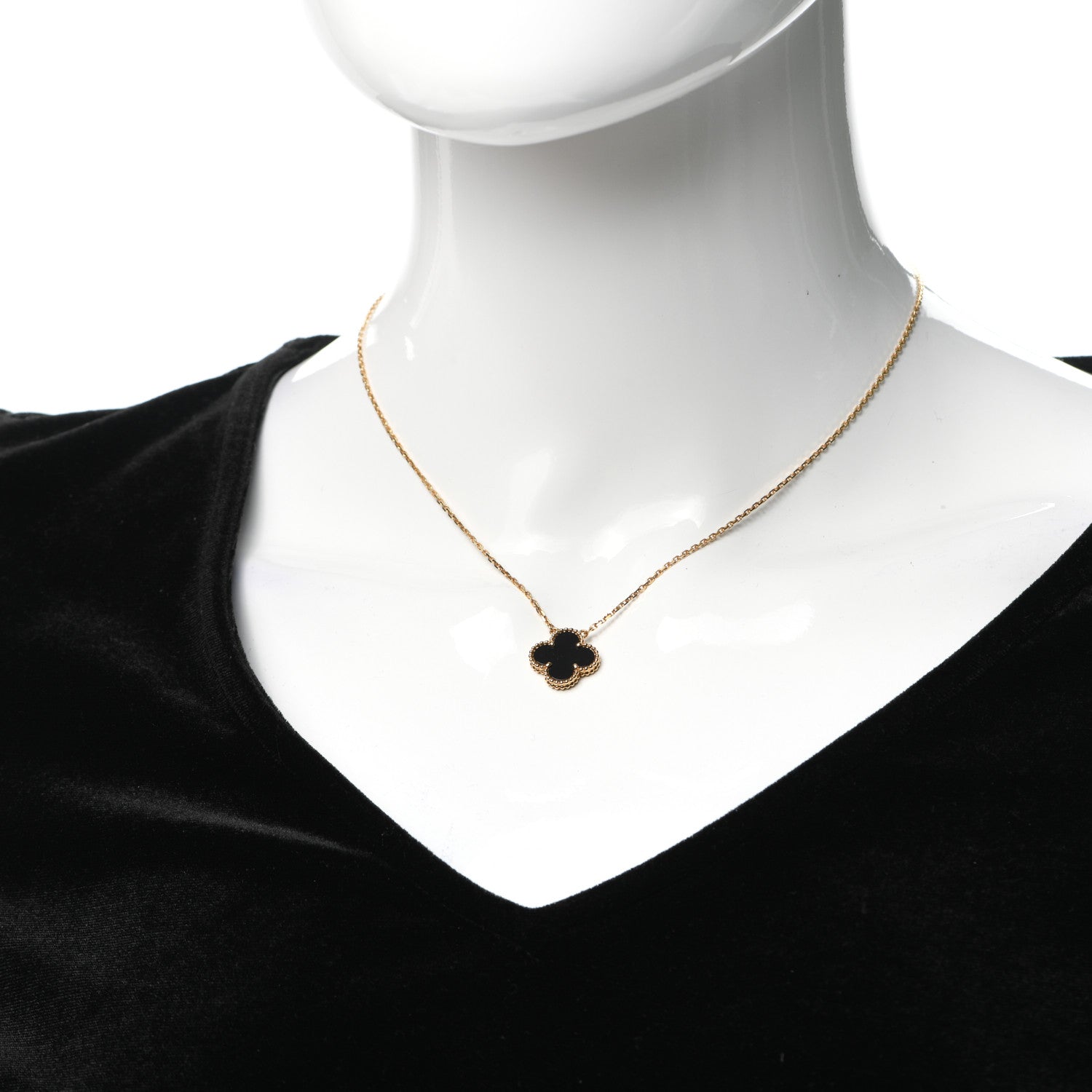 Van Cleef & Arpels 18K Yellow Gold Black Onyx Vintage Alhambra Pendant Necklace 2 of 7