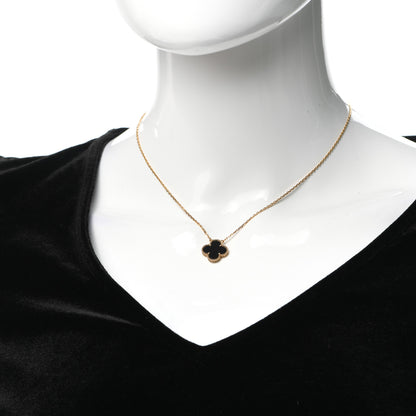 Van Cleef & Arpels 18K Yellow Gold Black Onyx Vintage Alhambra Pendant Necklace 2 of 7