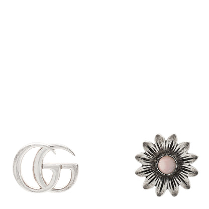 Gucci Sterling Silver Pink Mother of Pearl Flower Marmont Double G Earrings 1 of 5
