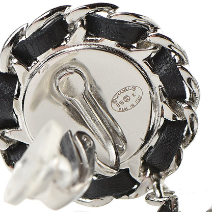 Chanel Crystal Lambskin Chain CC Hoop Clip On Earrings Black Silver 4 of 4
