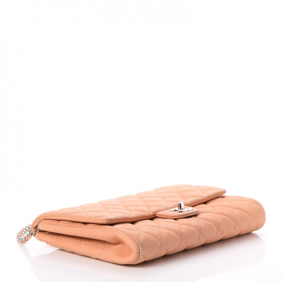 Iridescent Caviar Clutch with Chain Flap Beige