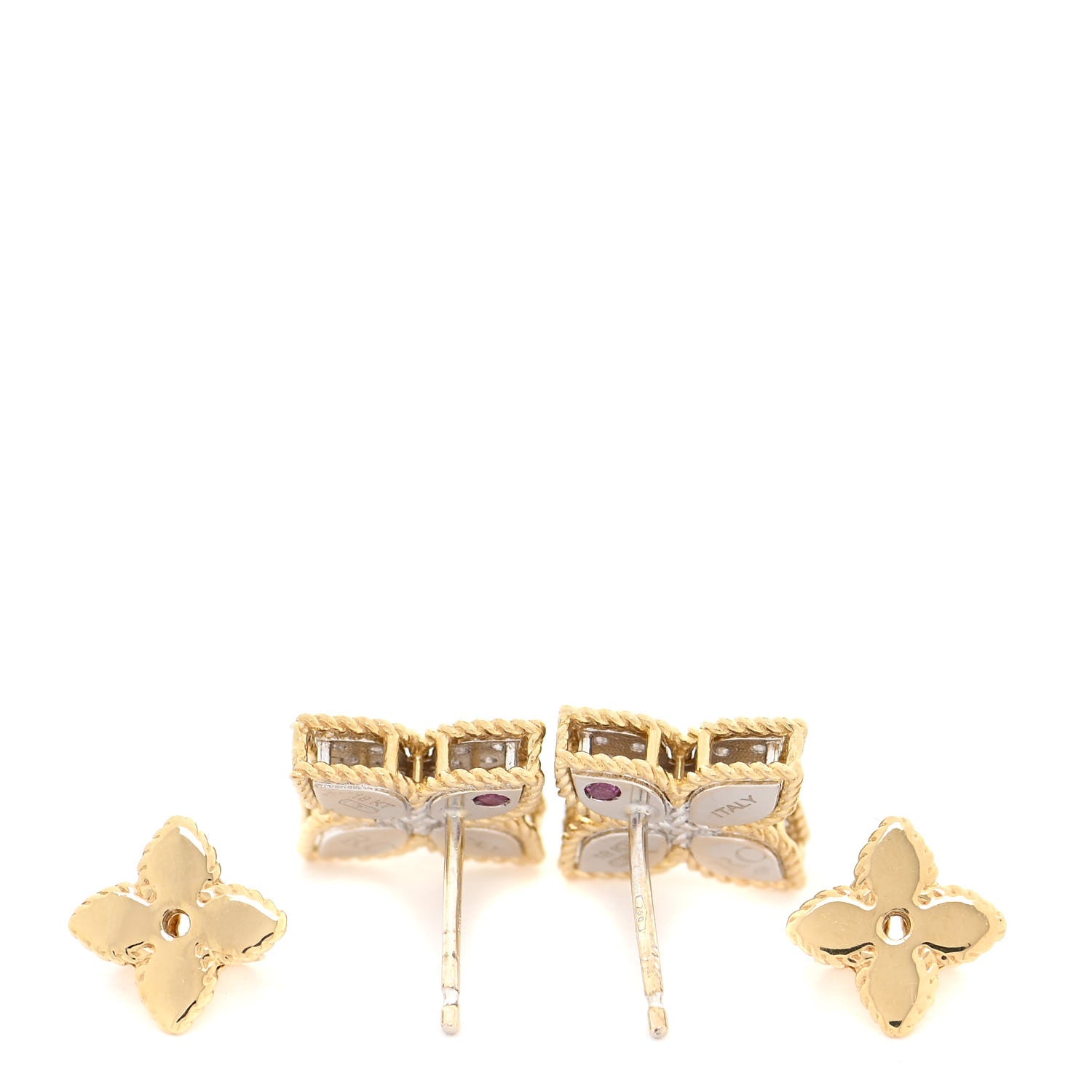 Roberto Coin 18K Yellow Gold Diamond Medium Princess Flower Stud Earrings 4 of 7