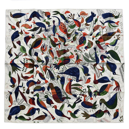 Hermes Silk Le Bal Des Oiseaux Scarf 90 Ecru Vert Brique 1 of 4