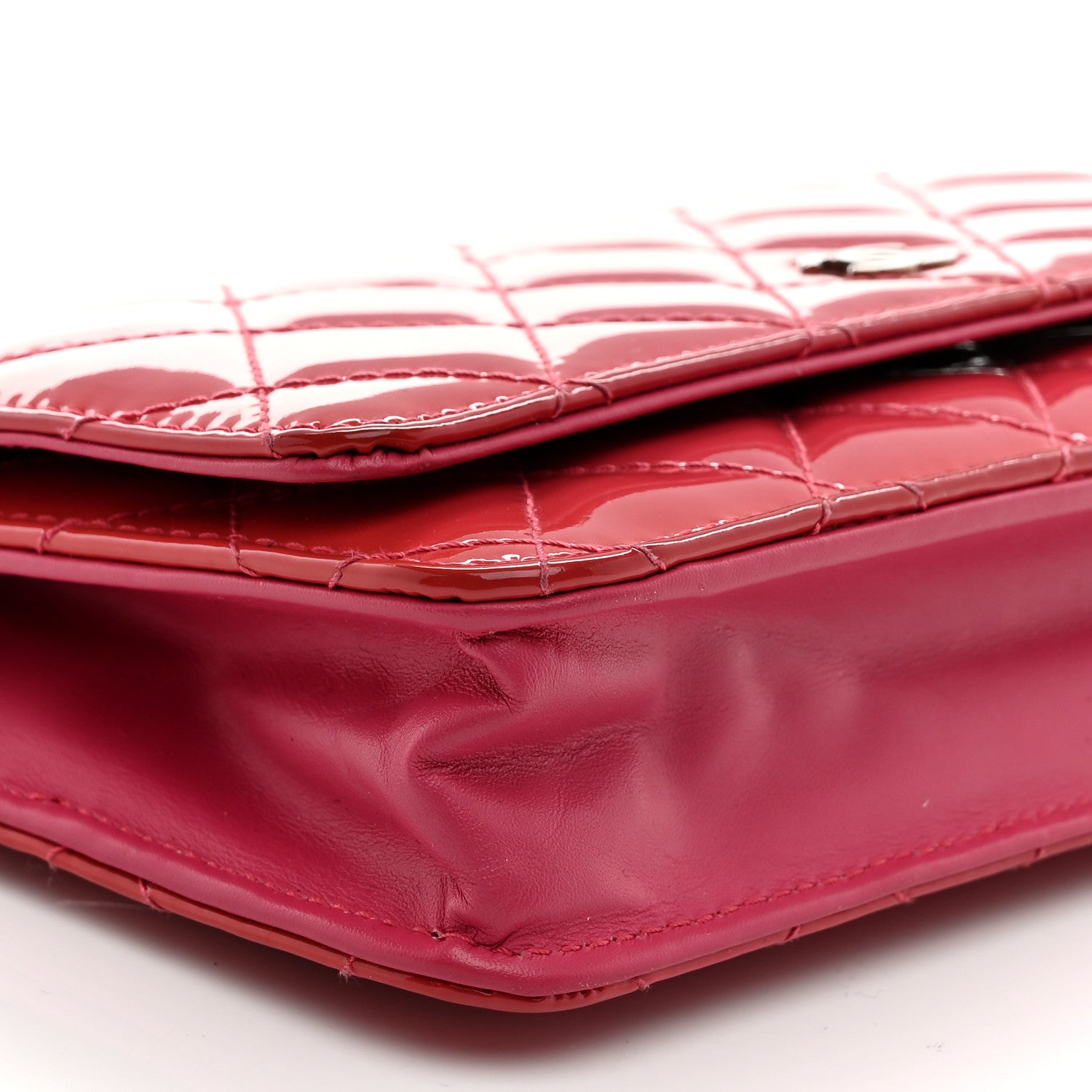 Chanel Patent Calfskin Quilted Wallet On Chain WOC Pink 9 of 14