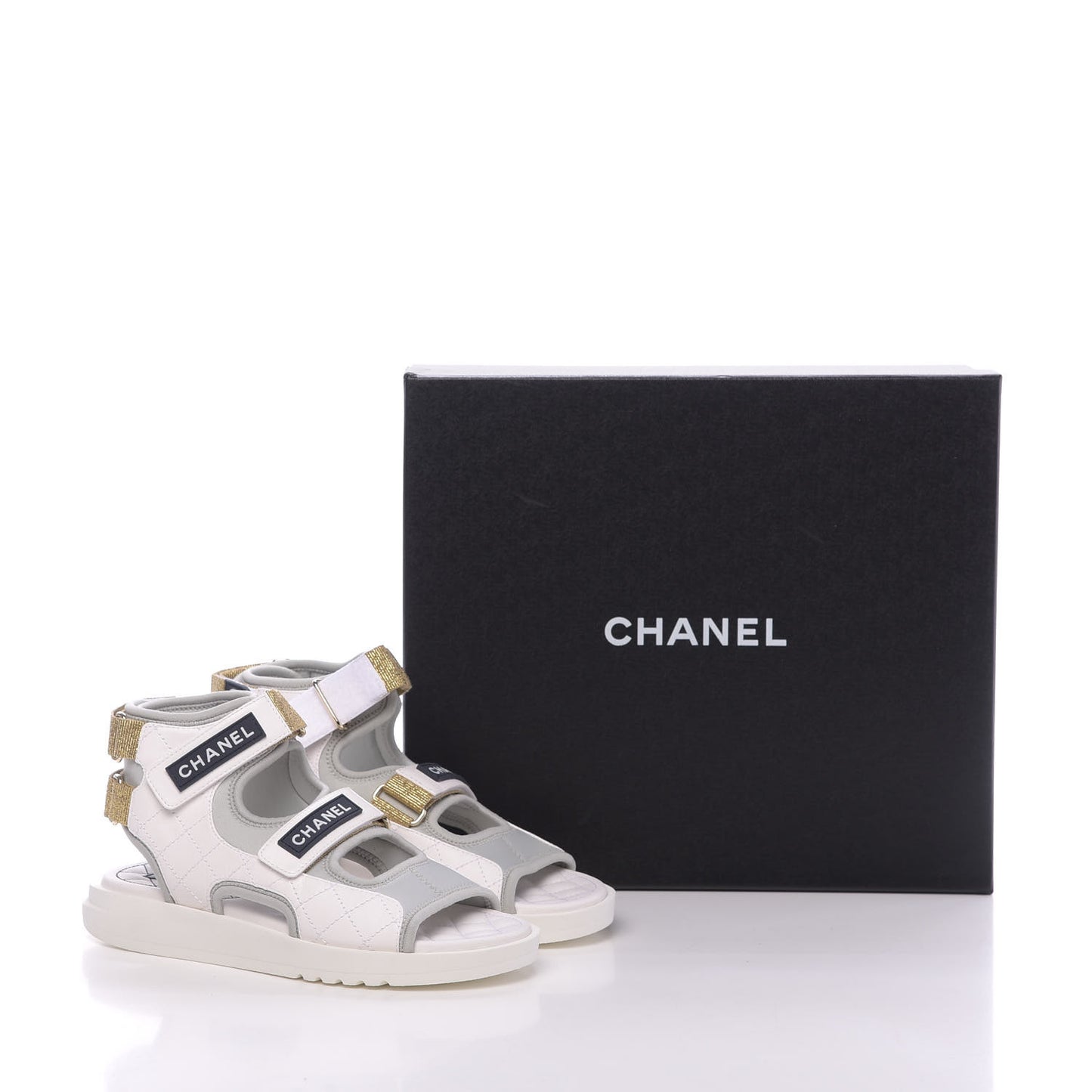 Goatskin Fabric Gladiator Sandals 36.5 White Light Grey Navy Blue