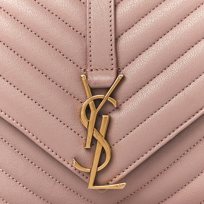 Saint Laurent Sheepskin Matelasse Chevron Monogram Medium College Bag Rose Poudre 10 of 13
