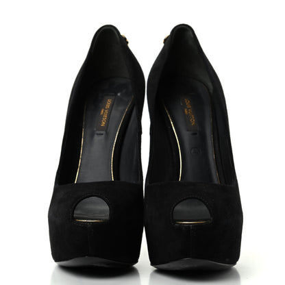 Louis Vuitton Suede Oh Really Peep Toe Pumps 37 Black 2 of 9