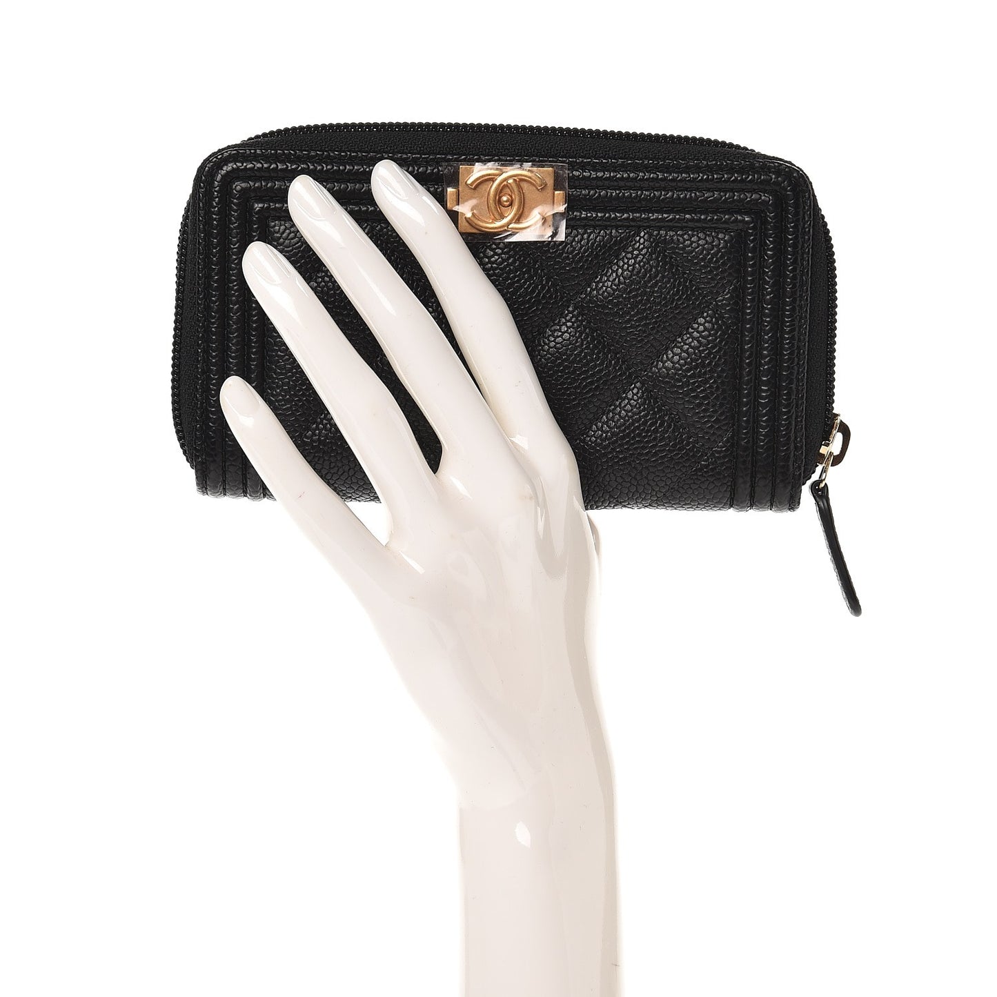 Caviar Quilted Small Boy Zip Around Wallet Black