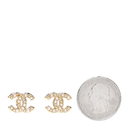 Chanel Pearl Crystal CC Earrings Light Gold 2 of 6