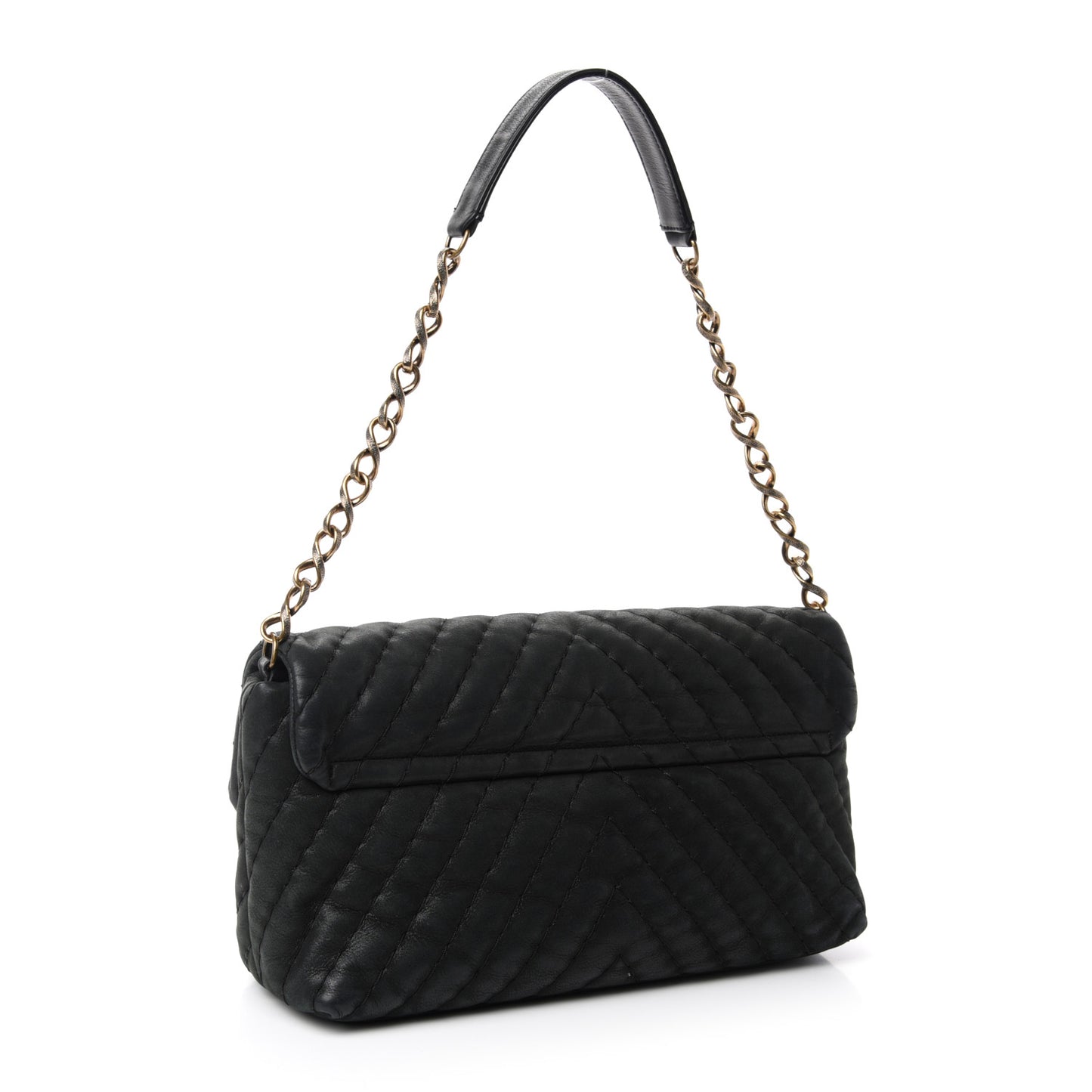 Iridescent Calfskin Surpique Chevron Large Flap Black