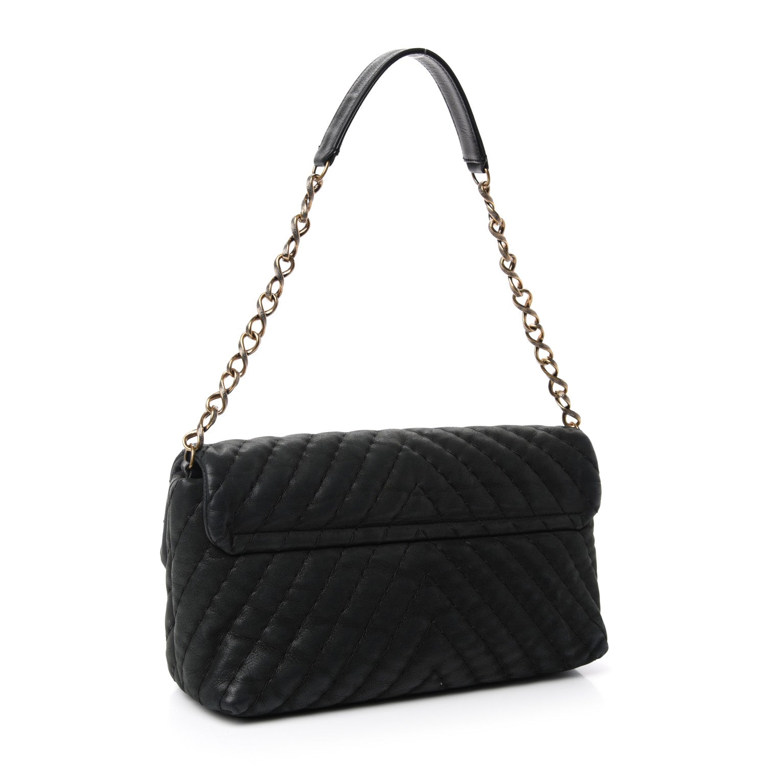 Chanel Iridescent Calfskin Surpique Chevron Large Flap Black 3 of 10