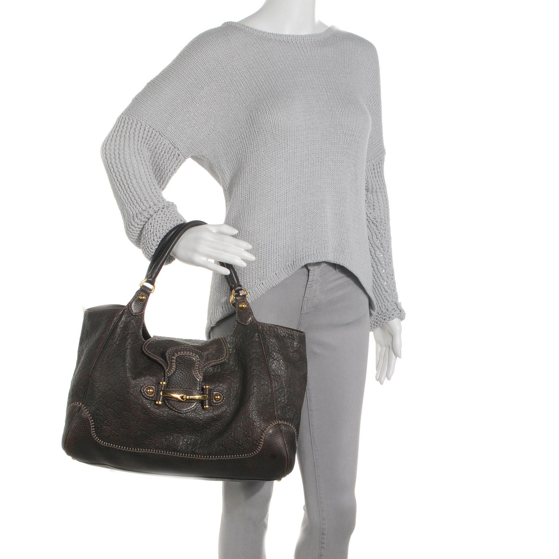 Gucci Guccissima New Pelham Large Shoulder Bag Dark Brown 2 of 8