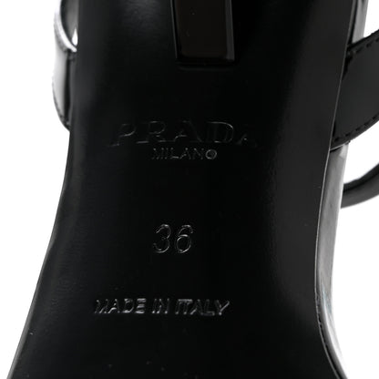 Prada Vernice Metal Triangle Logo Open Toe 65mm Sandals 36 Black 7 of 8