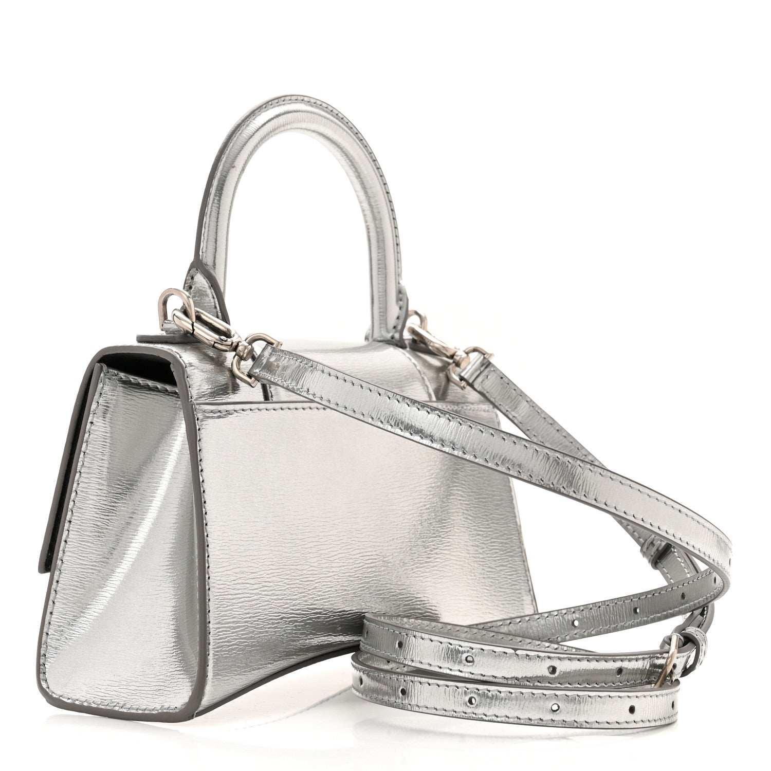 Balenciaga Metallic Textured Calfskin Hourglass Top Handle Bag XS Silver 3 of 9