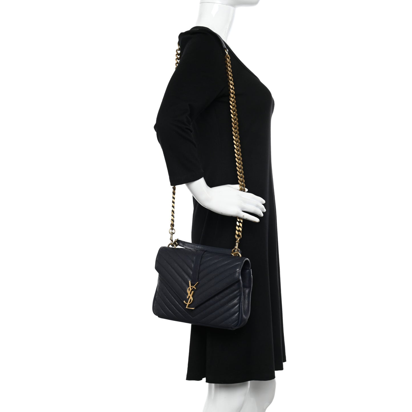 Sheepskin Matelasse Chevron Monogram Medium College Bag Deep Marine