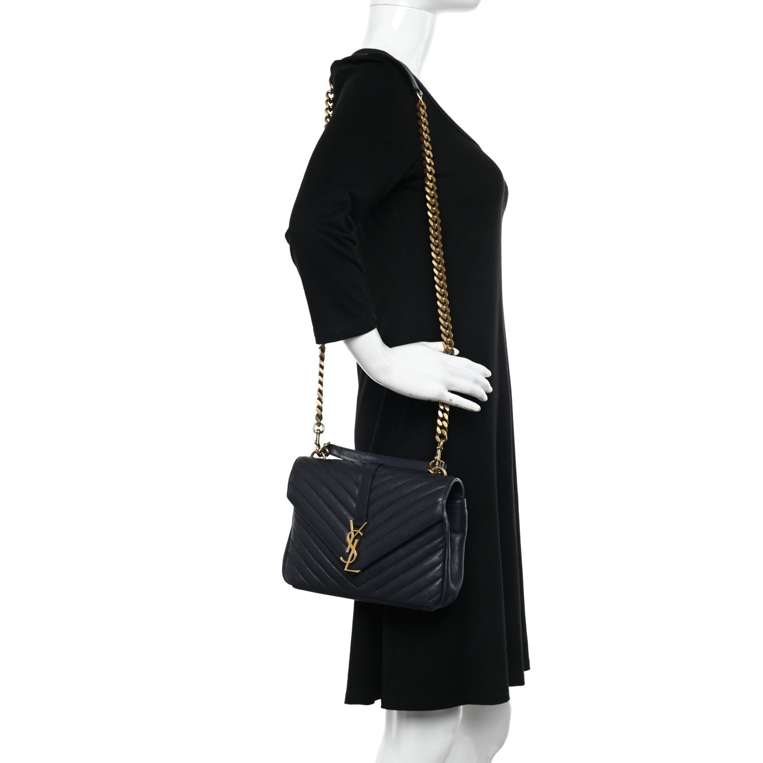 Saint Laurent Sheepskin Matelasse Chevron Monogram Medium College Bag Deep Marine 2 of 12