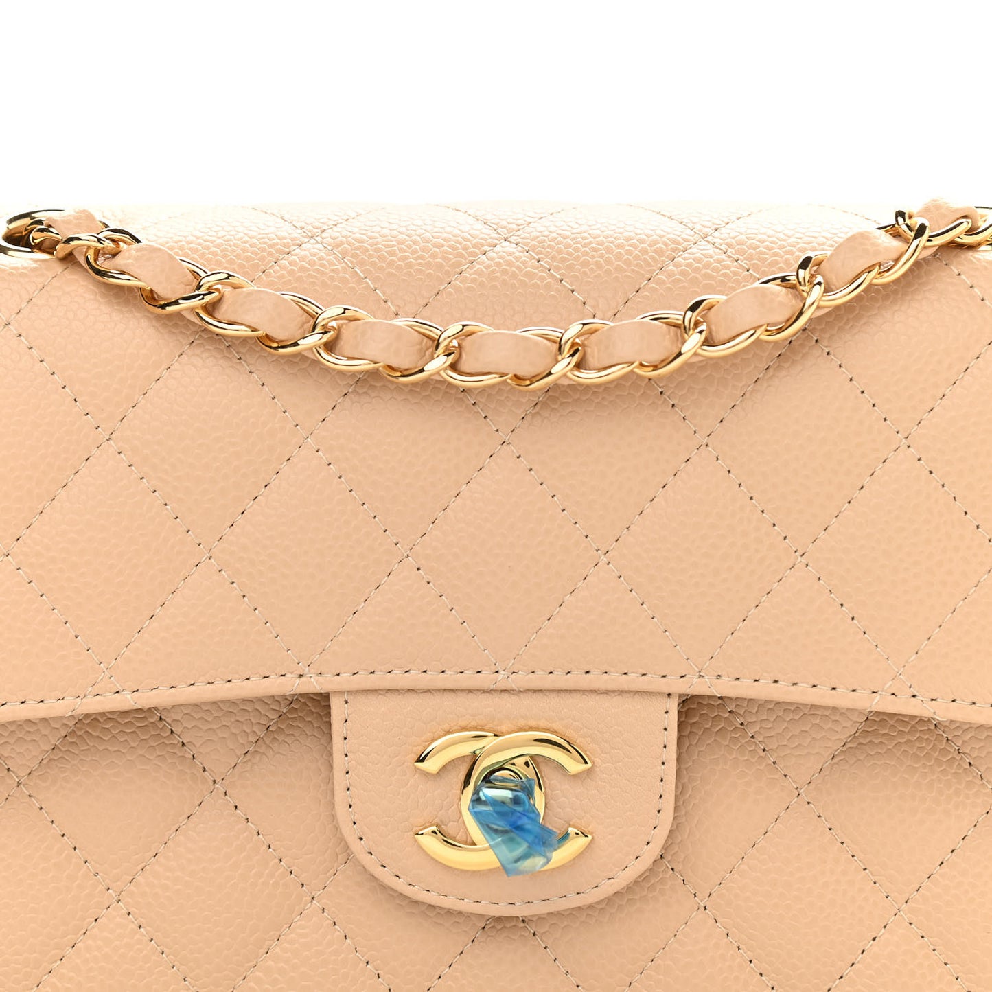 Caviar Quilted Small Double Flap Beige