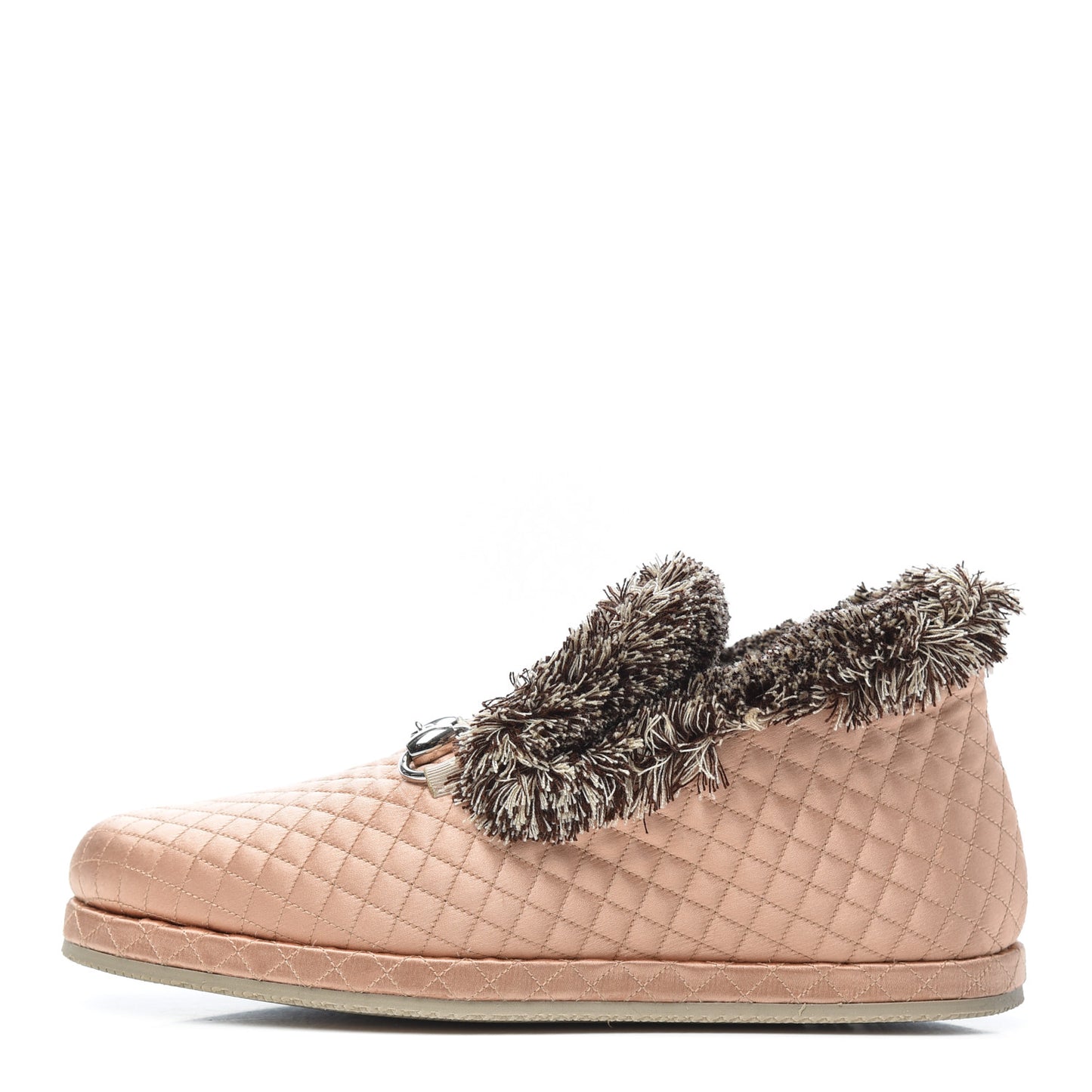 Satin Quilted Womens Fria Horsebit Loafers 36 Apricot Beige
