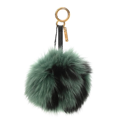 Fendi Fox Fur Nappa FF Pom Pom Bag Charm Green Black 1 of 3