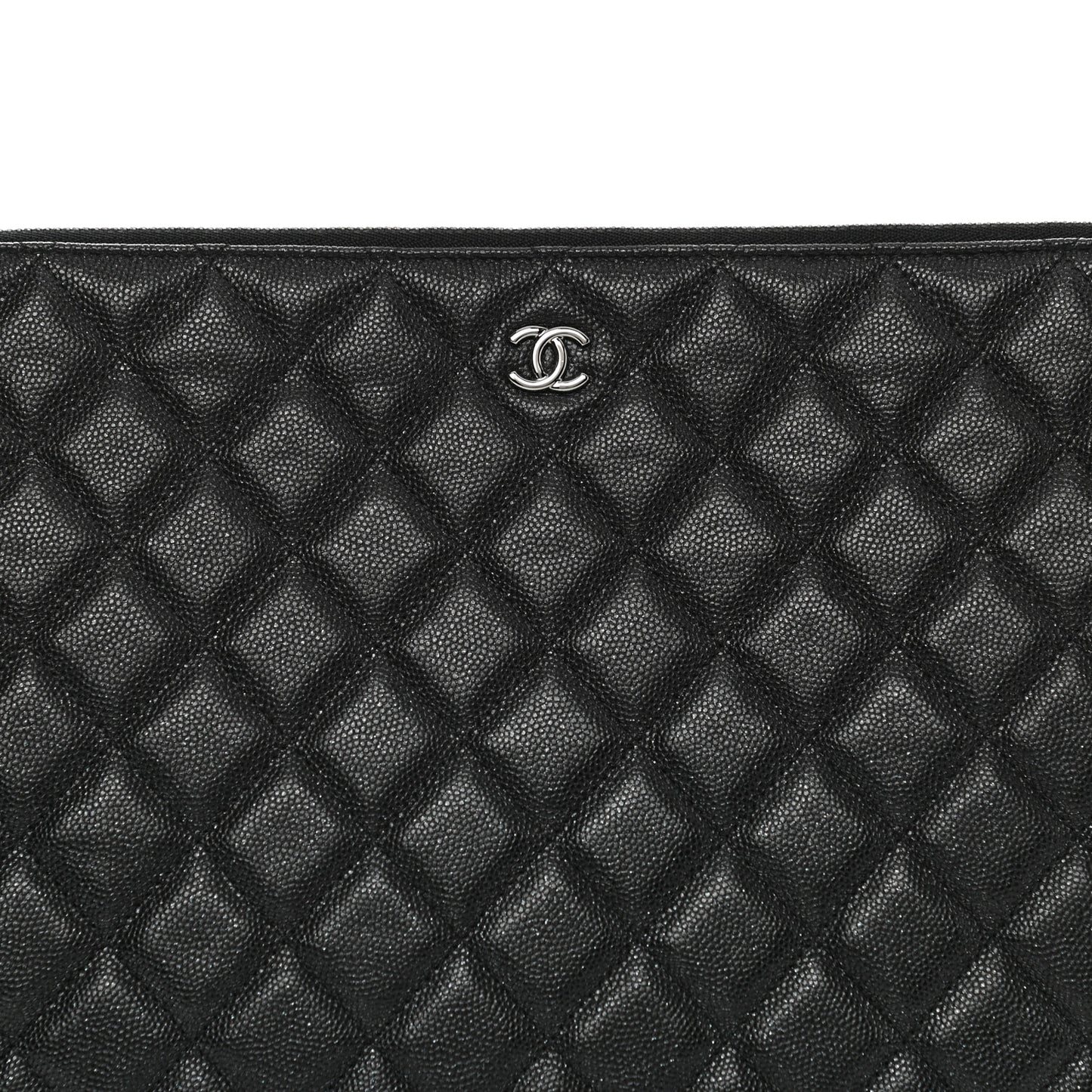 Iridescent Caviar Quilted Large Cosmetic Case Black
