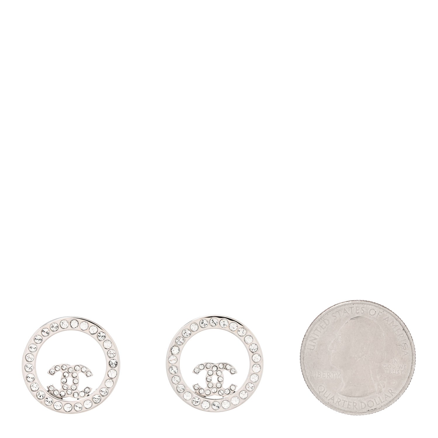 Chanel Crystal CC Round Earrings Silver 2 of 4