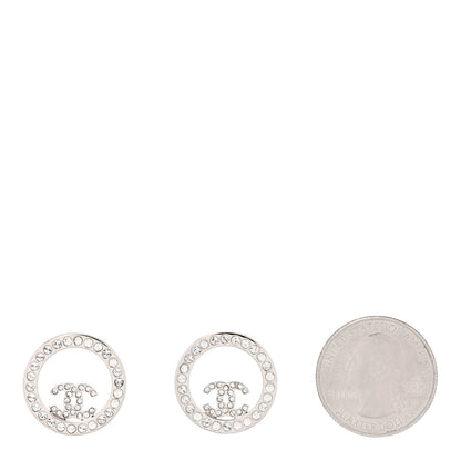 Chanel Crystal CC Round Earrings Silver 2 of 4