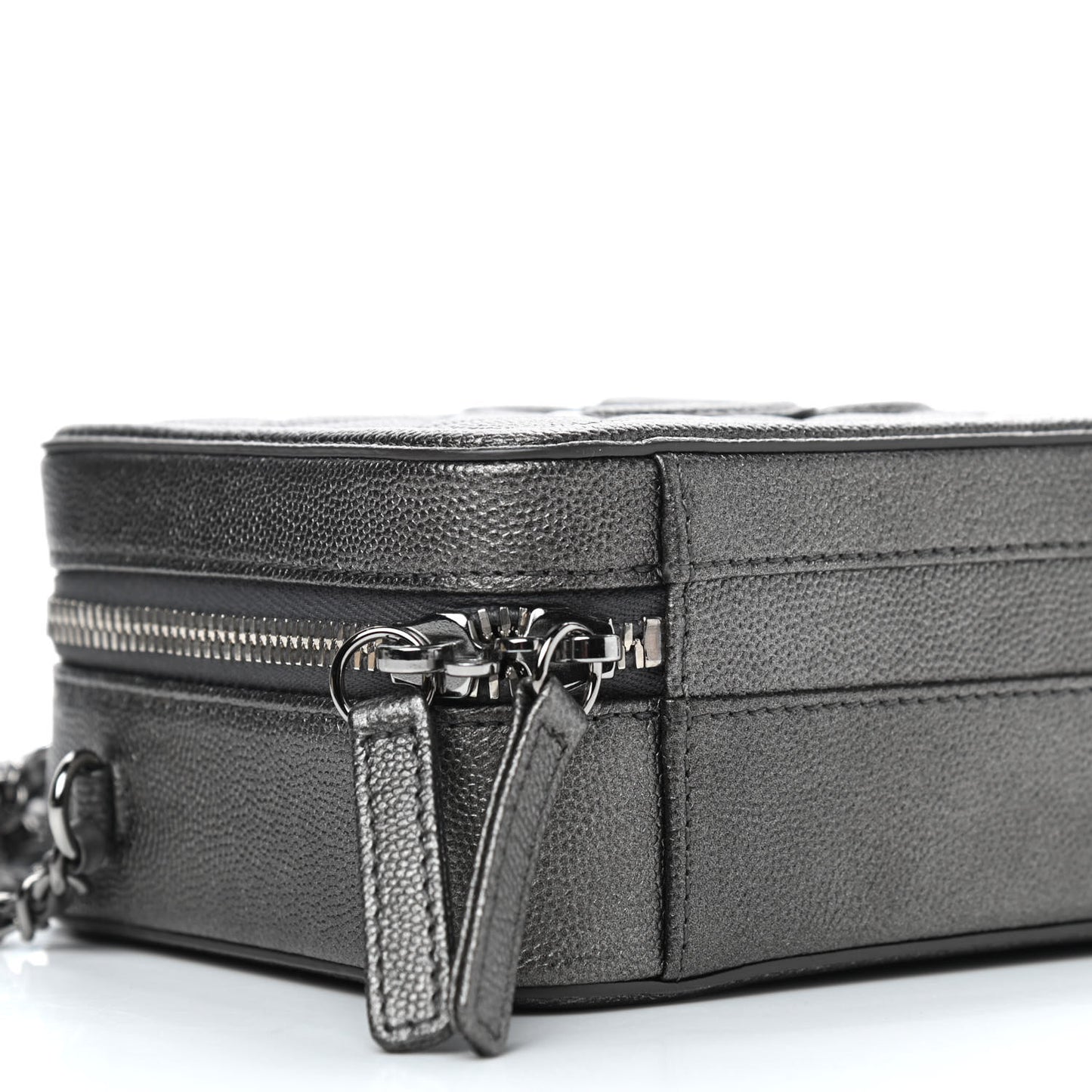 Caviar Quilted Small CC Filigree Vanity Case Dark Silver