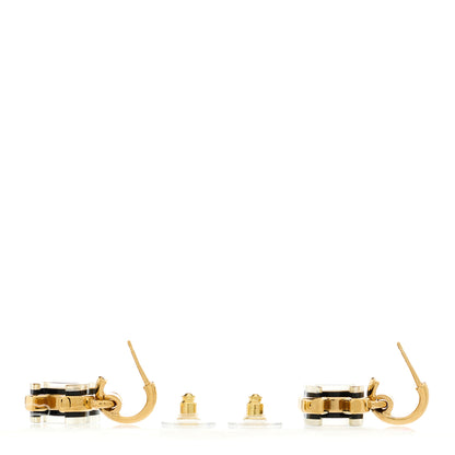 Chanel Metal Resin Enamel CC Drop Earrings Black Gold 3 of 4