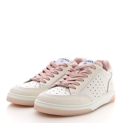 Chanel Grained Calfskin Fabric Womens Logo Sneakers 36 White Light Pink 3 of 8
