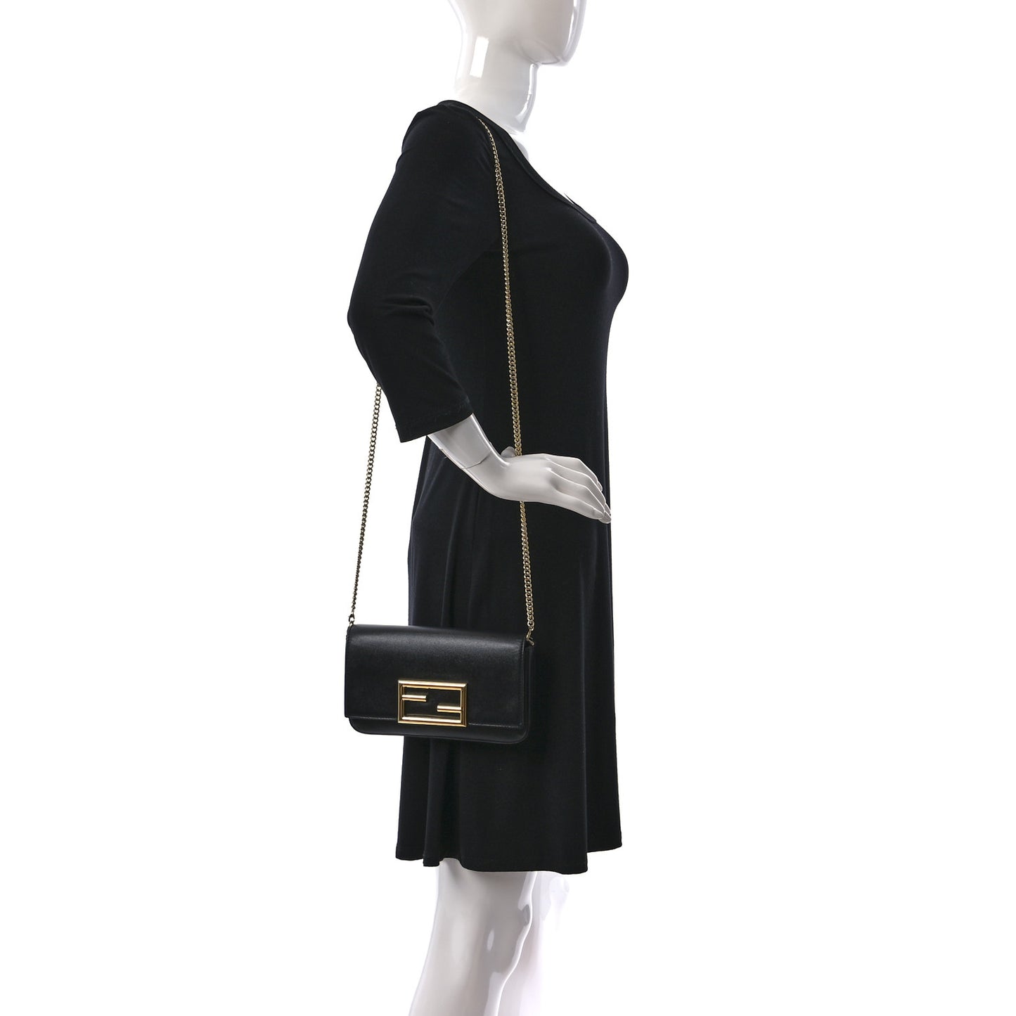Vitello Palmellato Wallet on Chain with Pouches Black