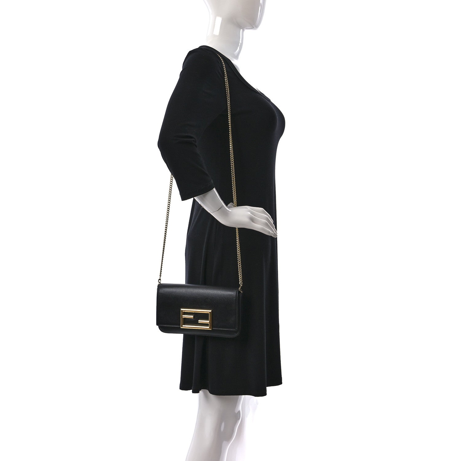 Fendi Vitello Palmellato Wallet on Chain with Pouches Black 2 of 9