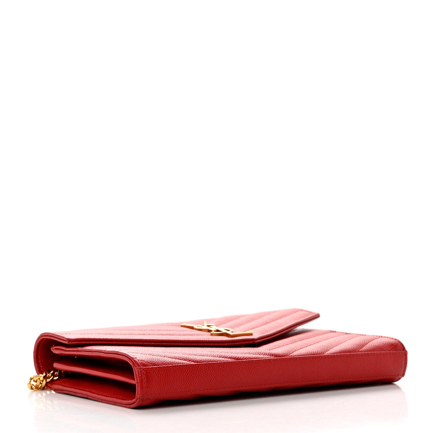 Saint Laurent Grain De Poudre Matelasse Chevron Monogram Chain Wallet New Red 4 of 8