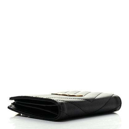 Saint Laurent Grain De Poudre Matelasse Chevron Monogram Zipped Card Case Black 4 of 8