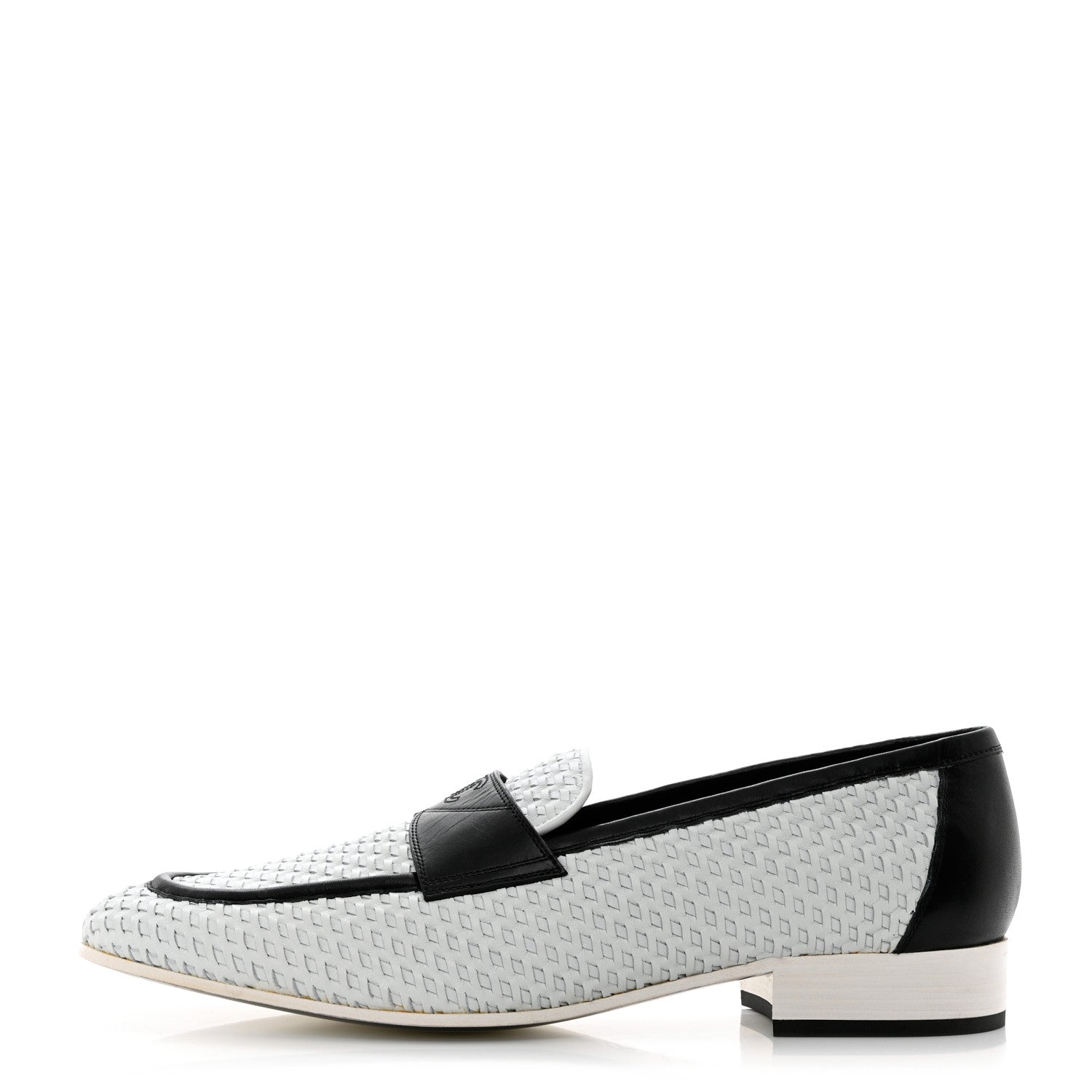 Chanel Lambskin Calfskin Braided Mens Mocassin Loafers 44 White Black 1 of 10