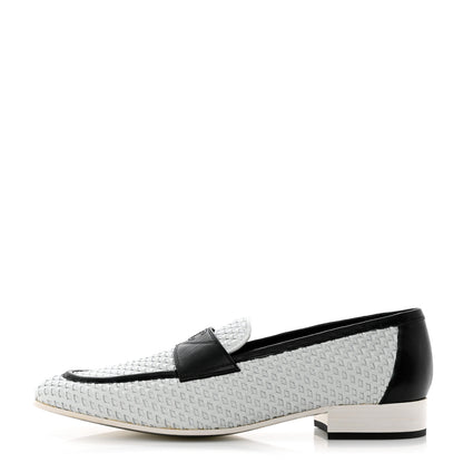 Chanel Lambskin Calfskin Braided Mens Mocassin Loafers 44 White Black 1 of 10