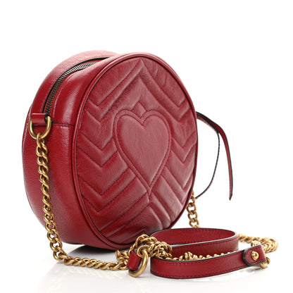 Gucci Glazed Calfskin Matelasse Heart Mini GG Marmont Round Shoulder Bag Romantic Cerise 3 of 12