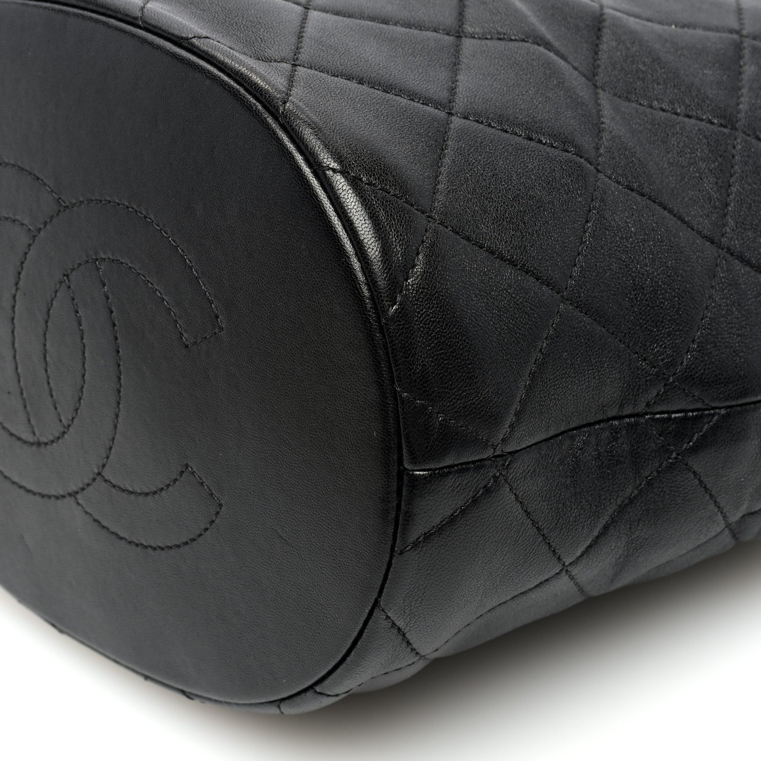 Chanel Shiny Lambskin Quilted Small Chain Is More Drawstring Bag Black 10 of 10