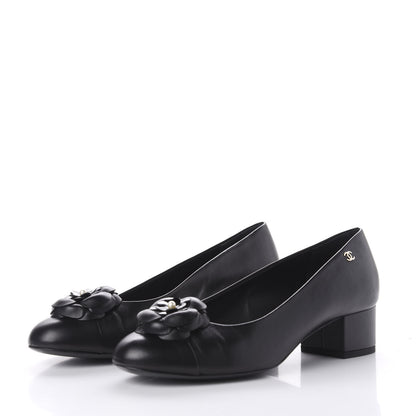 Chanel Lambskin Pearl Camellia Cap Toe Pumps 38.5 Black 3 of 11