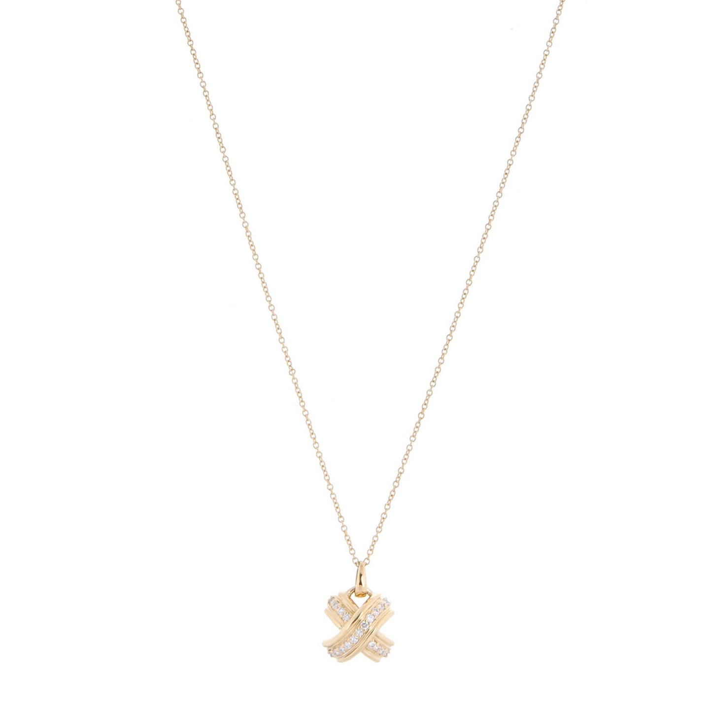 18K Yellow Gold Diamond Signature X Pendant Necklace