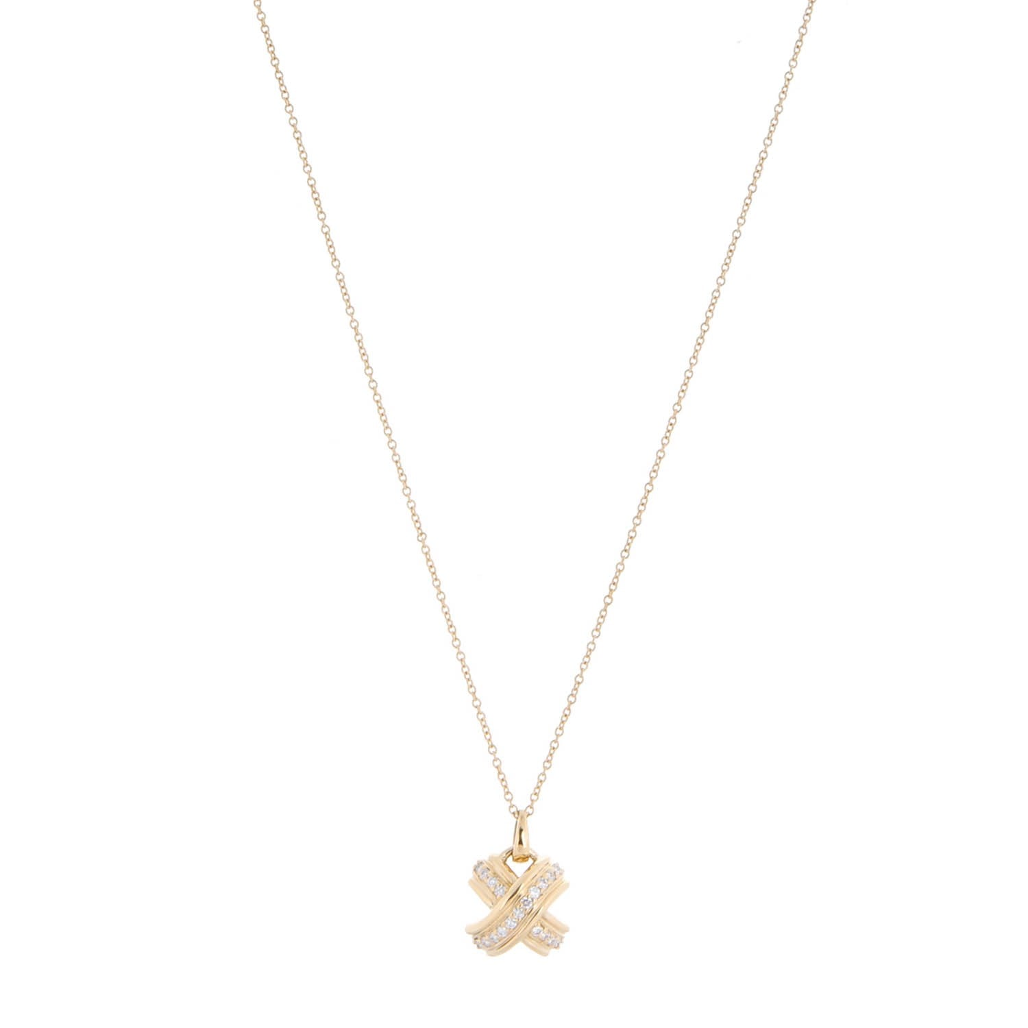 Tiffany 18K Yellow Gold Diamond Signature X Pendant Necklace 1 of 5